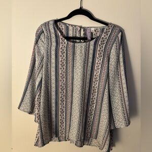 Francesca’s Alya Patchwork Boho Floral Striped Top